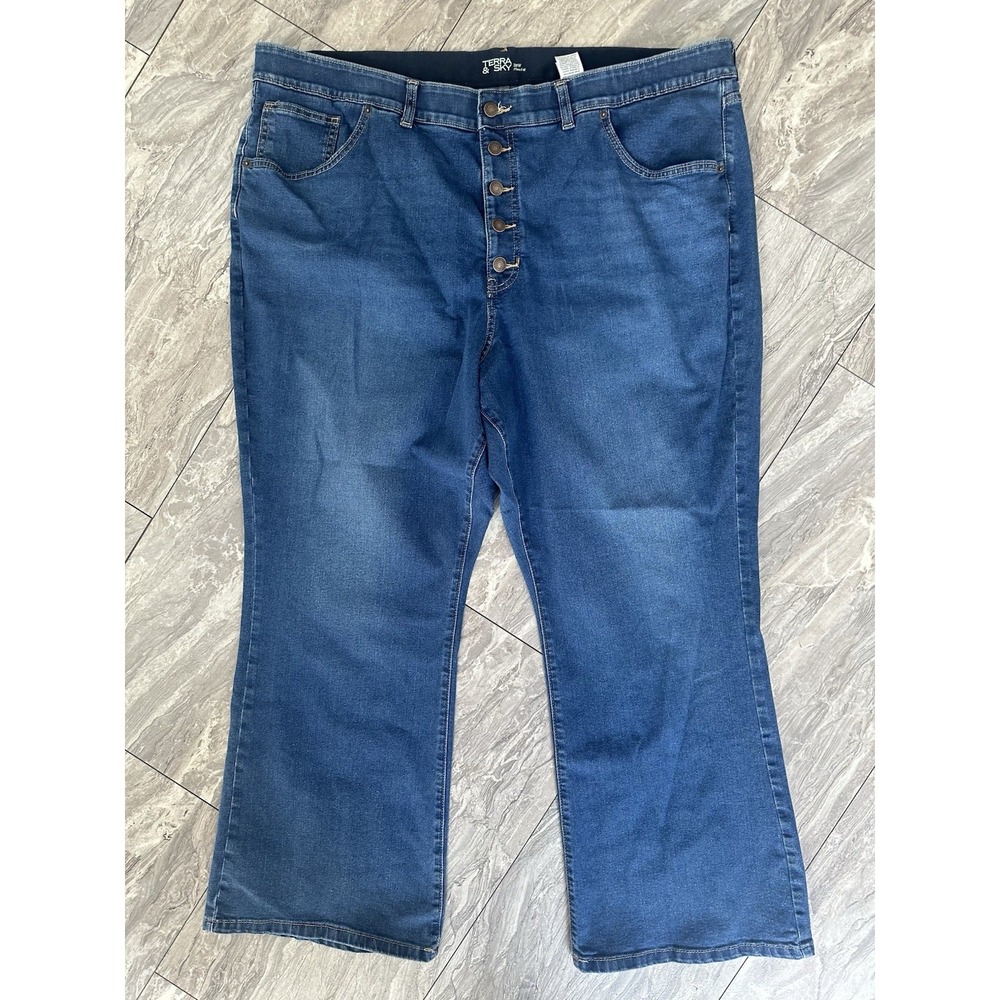 Terra & Sky Denim Pull-On Women's Jeans Blue Solid Skinny 5-Pocket Plus Size 28